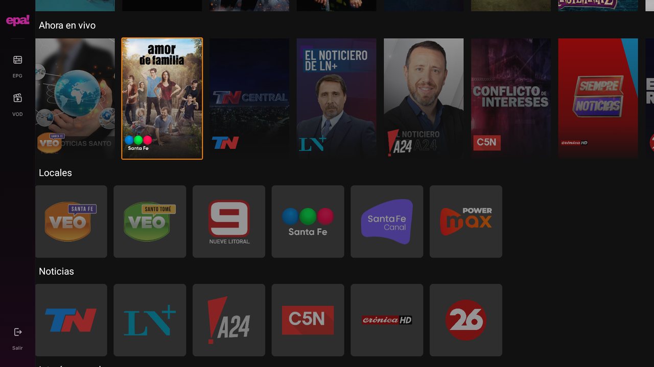 Carruseles Ahora en vivo, Locales y Noticias de EPA! en Android TV