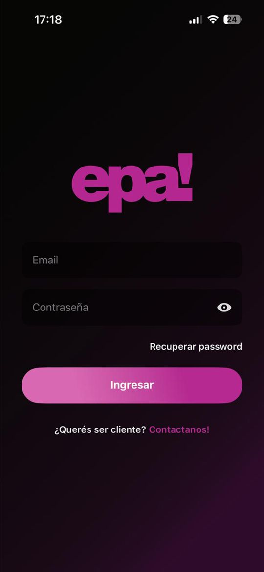 Pantalla de ingreso de la app en iOS