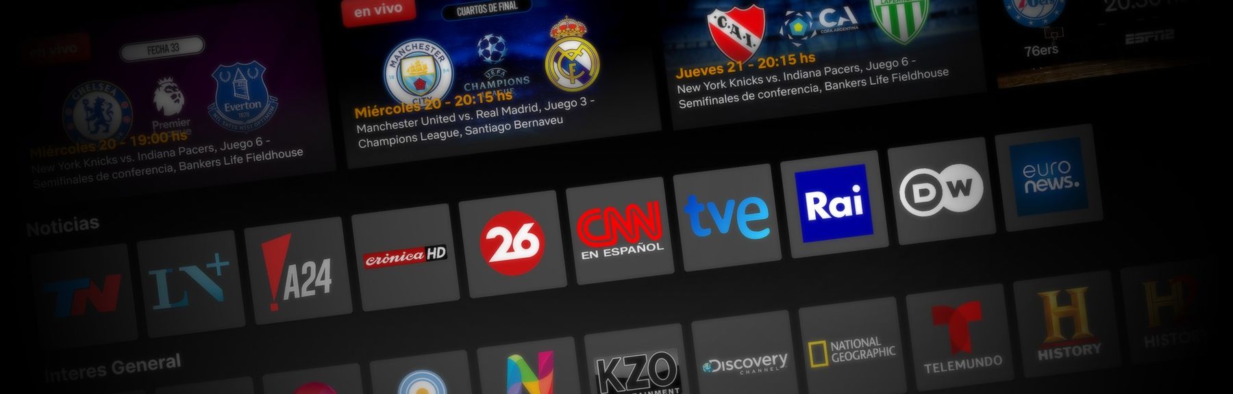 Grilla de EPA! con eventos deportivos y señales de noticias e interés general
