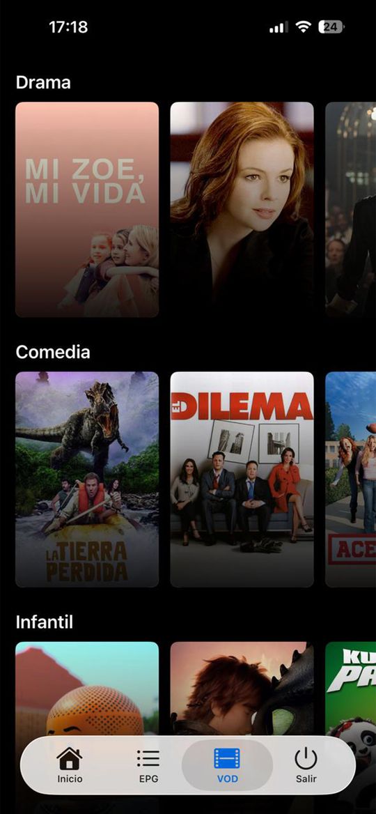Catálogo de películas por género en la app de iOS